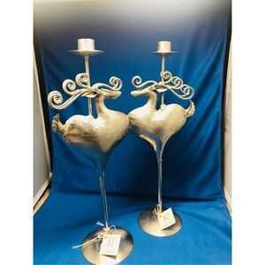 Happy Canyon Flowers Deer Heart candle holders silver tone filigree horns and en